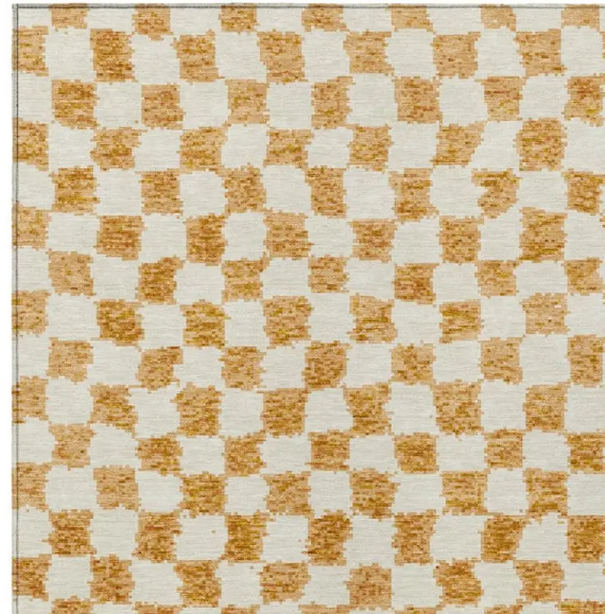 Orange And Ivory Geometric Washable Indoor Outdoor Area Rug Photo 3