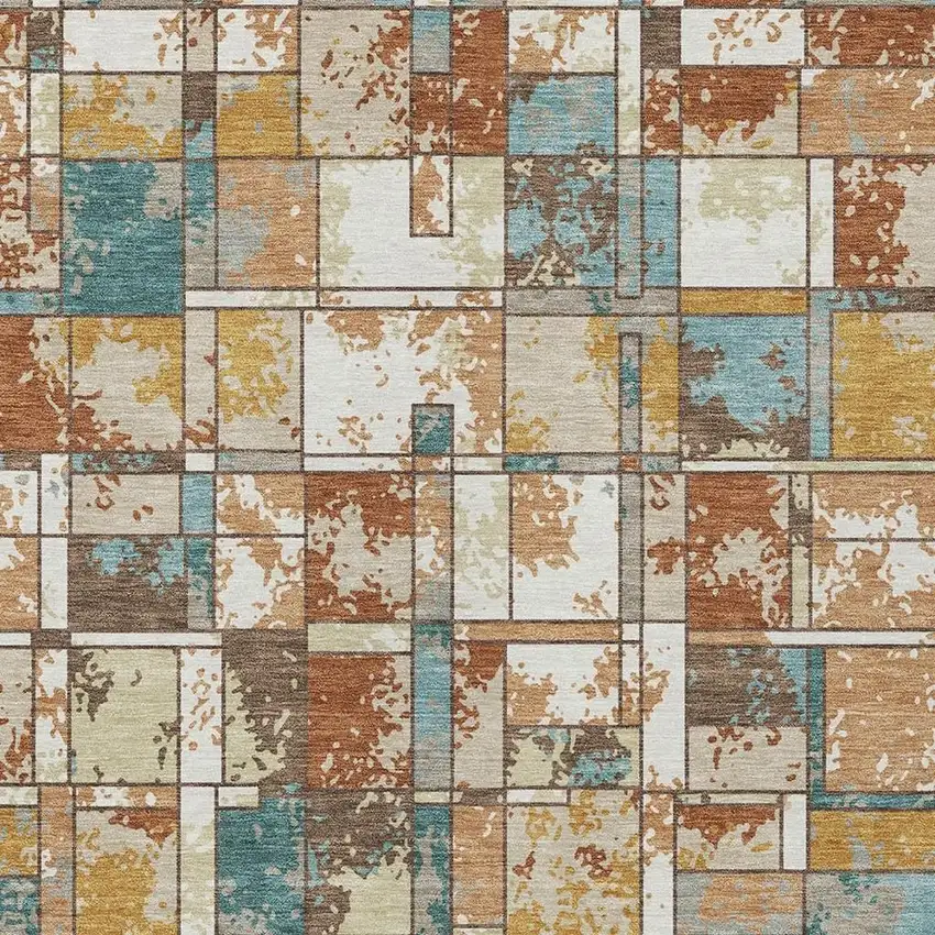 Orange And Ivory Geometric Washable Indoor Outdoor Area Rug Photo 2