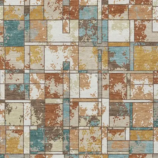 Orange And Ivory Geometric Washable Indoor Outdoor Area Rug Photo 2