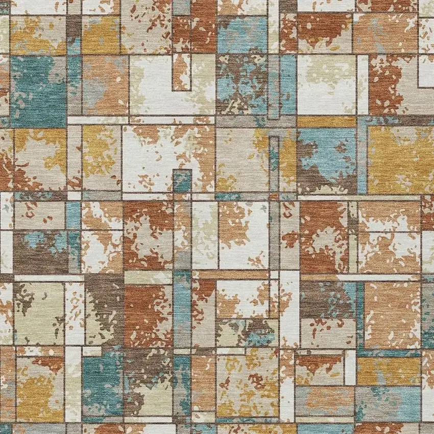 Orange And Ivory Geometric Washable Indoor Outdoor Area Rug Photo 2