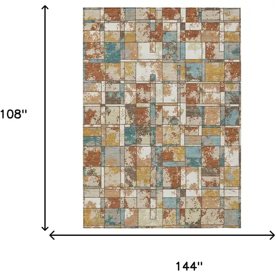Orange And Ivory Geometric Washable Indoor Outdoor Area Rug Photo 6