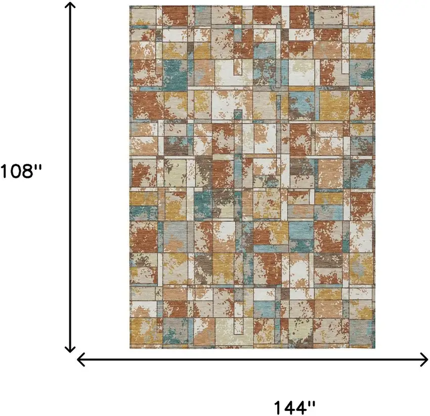 Orange And Ivory Geometric Washable Indoor Outdoor Area Rug Photo 6