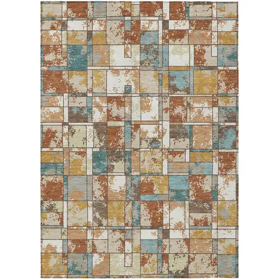 Orange And Ivory Geometric Washable Indoor Outdoor Area Rug Photo 1