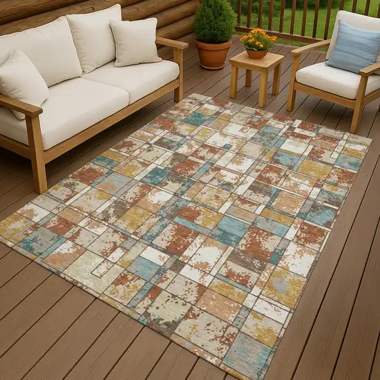 Orange And Ivory Geometric Washable Indoor Outdoor Area Rug Photo 4
