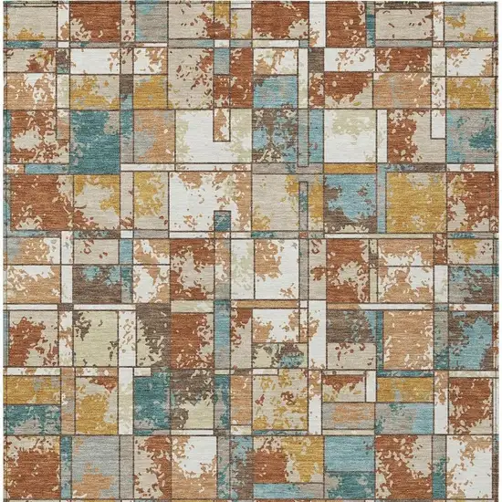 Orange And Ivory Geometric Washable Indoor Outdoor Area Rug Photo 3