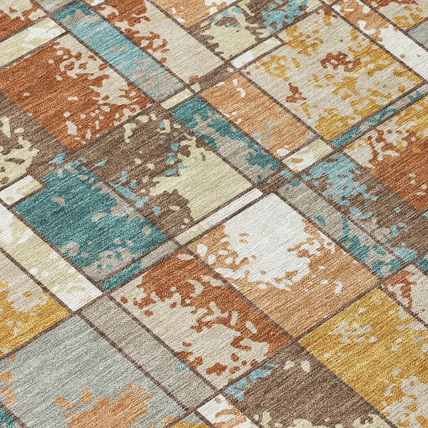 Orange And Ivory Geometric Washable Indoor Outdoor Area Rug Photo 9