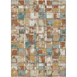 Photo of Orange And Ivory Geometric Washable Indoor Outdoor Area Rug