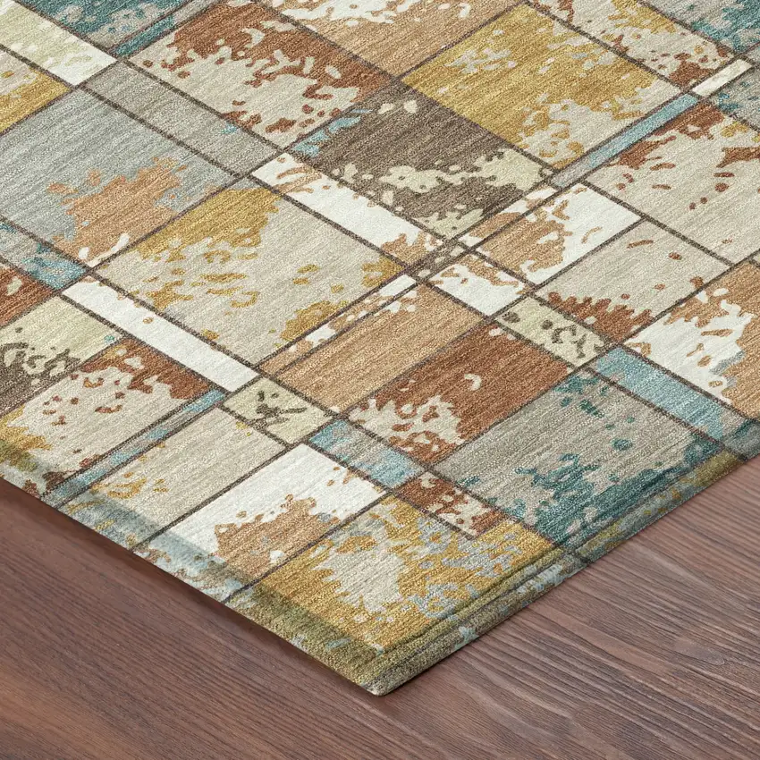 Orange And Ivory Geometric Washable Indoor Outdoor Area Rug Photo 8