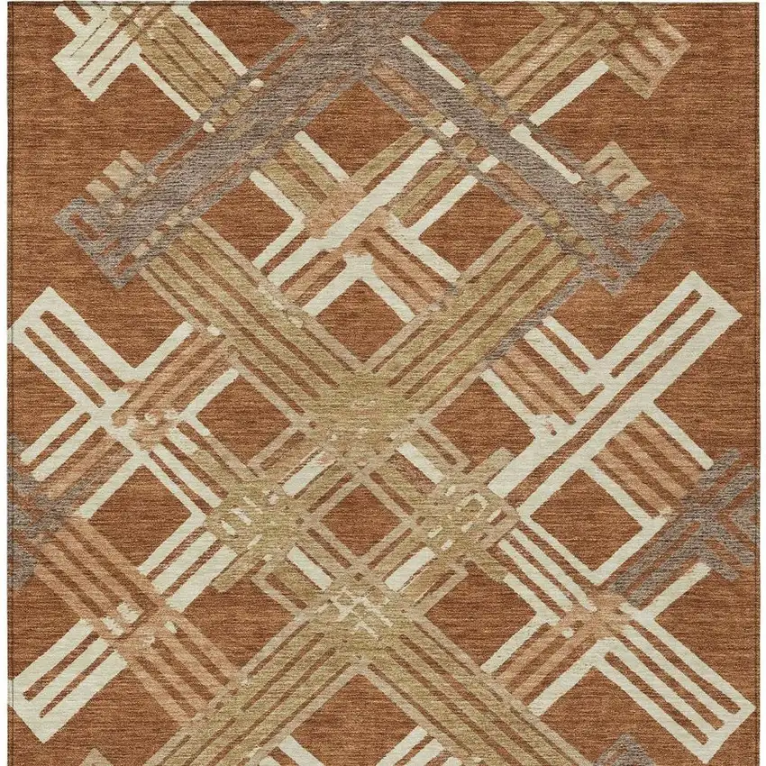 Orange And Ivory Geometric Washable Indoor Outdoor Area Rug Photo 3