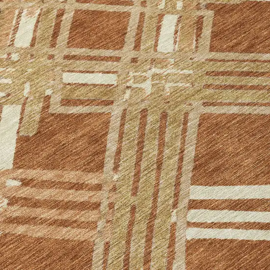 Orange And Ivory Geometric Washable Indoor Outdoor Area Rug Photo 9