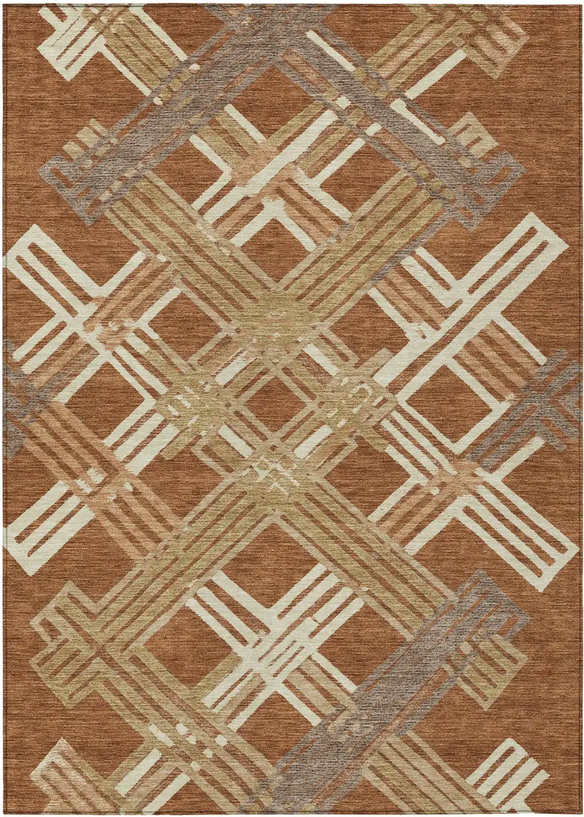 Orange And Ivory Geometric Washable Indoor Outdoor Area Rug Photo 1