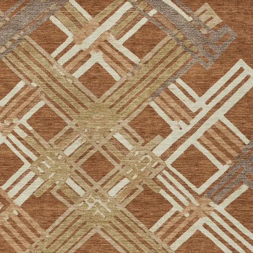 Orange And Ivory Geometric Washable Indoor Outdoor Area Rug Photo 2