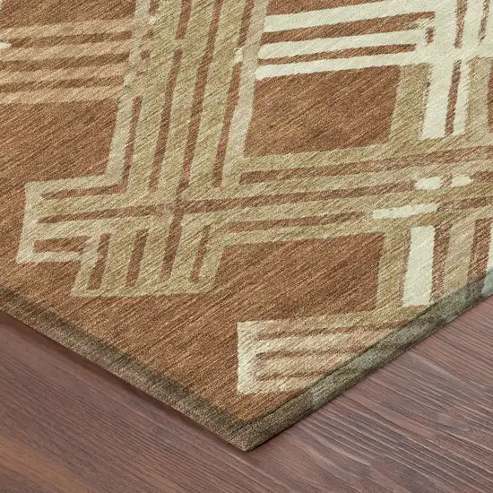 Orange And Ivory Geometric Washable Indoor Outdoor Area Rug Photo 8