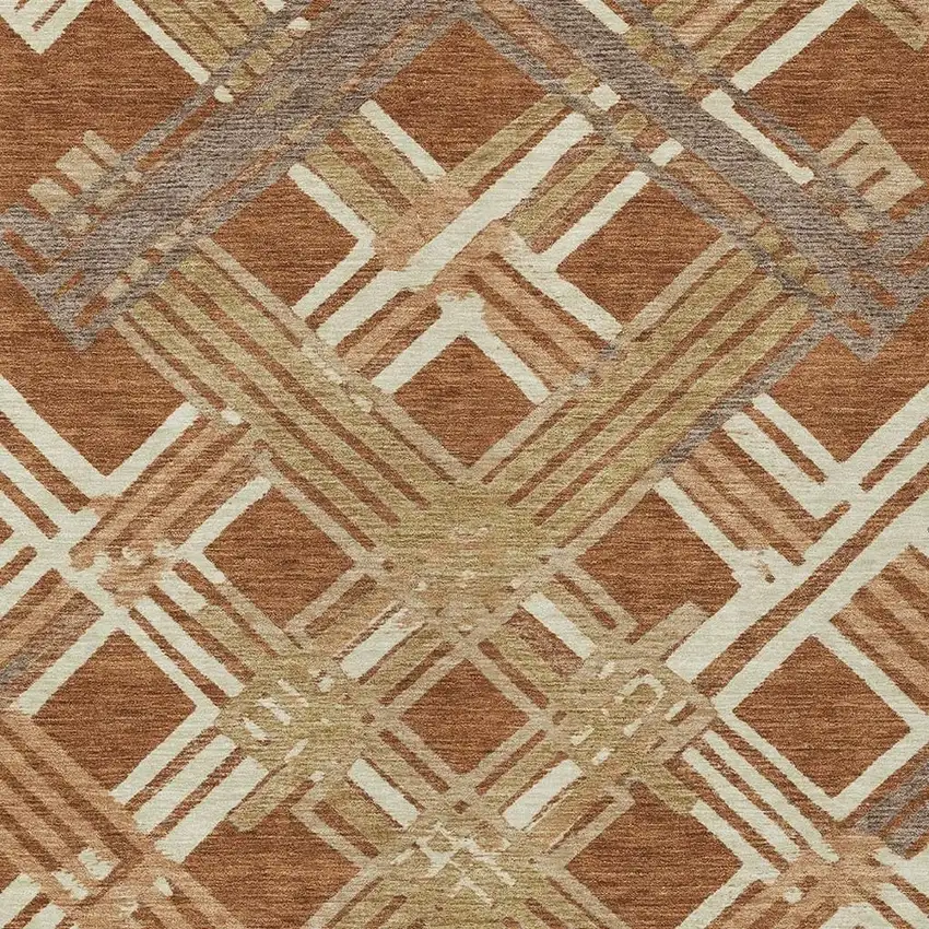 Orange And Ivory Geometric Washable Indoor Outdoor Area Rug Photo 2
