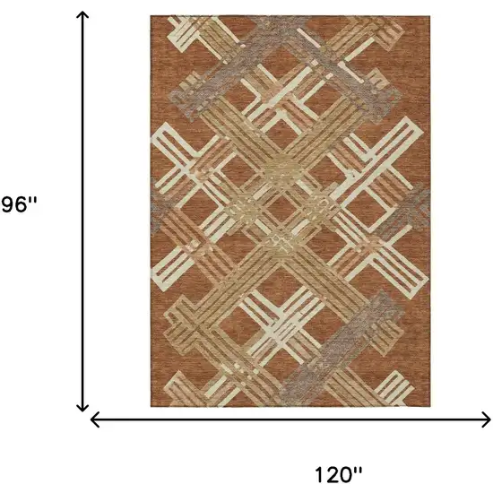 Orange And Ivory Geometric Washable Indoor Outdoor Area Rug Photo 6