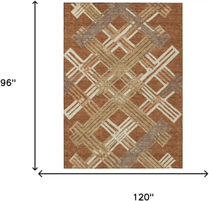 Orange And Ivory Geometric Washable Indoor Outdoor Area Rug Photo 6