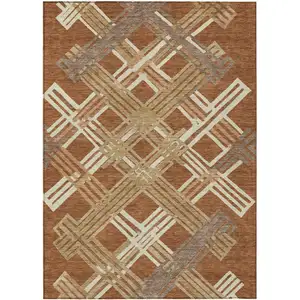 Photo of Orange And Ivory Geometric Washable Indoor Outdoor Area Rug