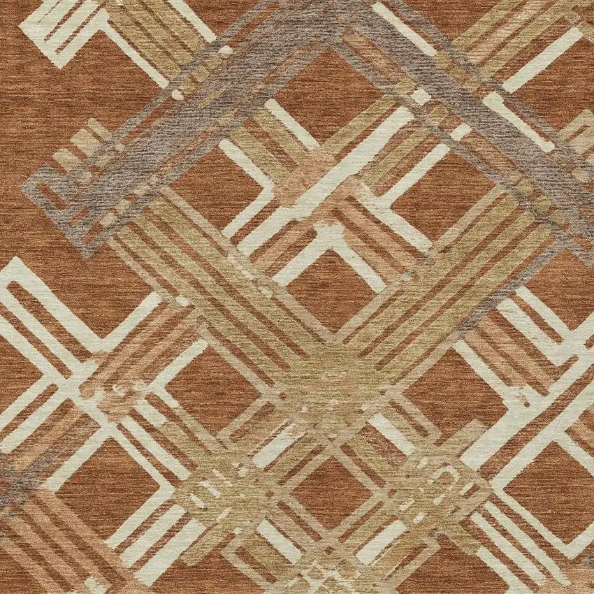 Orange And Ivory Geometric Washable Indoor Outdoor Area Rug Photo 2