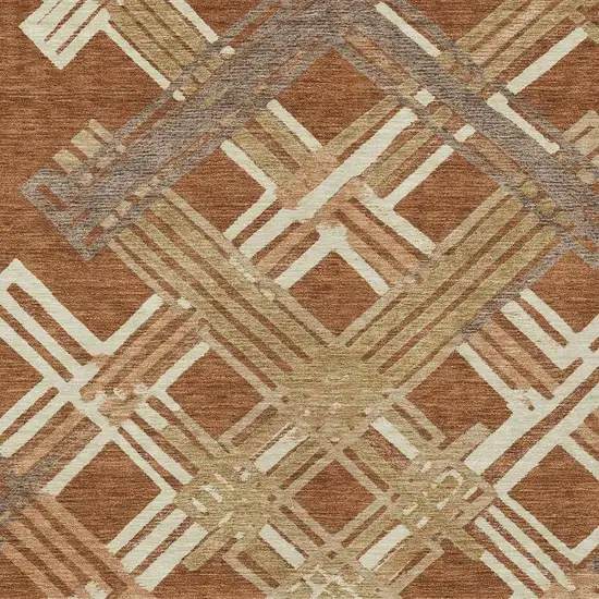 Orange And Ivory Geometric Washable Indoor Outdoor Area Rug Photo 2