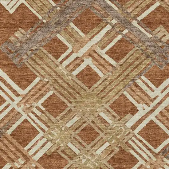 Orange And Ivory Geometric Washable Indoor Outdoor Area Rug Photo 2