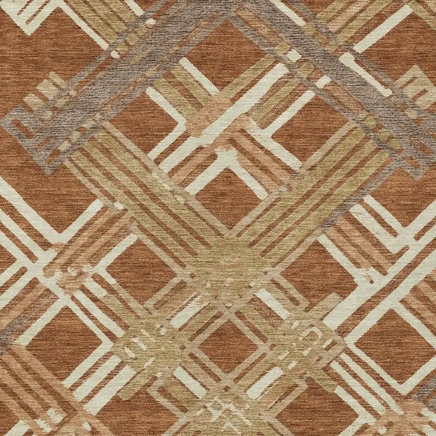 Orange And Ivory Geometric Washable Indoor Outdoor Area Rug Photo 2