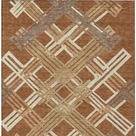 Orange And Ivory Geometric Washable Indoor Outdoor Area Rug Photo 3