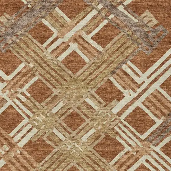 Orange And Ivory Geometric Washable Indoor Outdoor Area Rug Photo 2