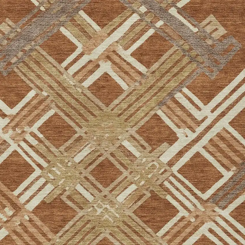 Orange And Ivory Geometric Washable Indoor Outdoor Area Rug Photo 2