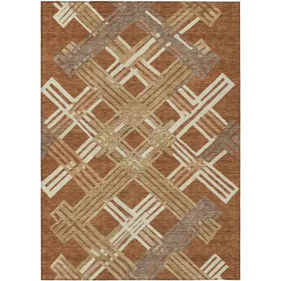 Orange And Ivory Geometric Washable Indoor Outdoor Area Rug Photo 1