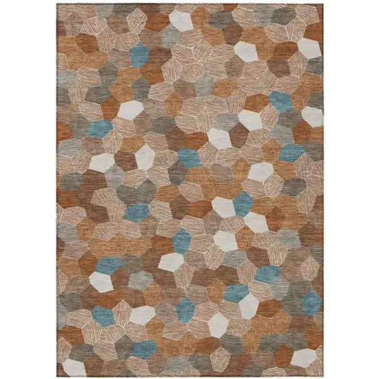 Orange And Ivory Geometric Washable Indoor Outdoor Area Rug Photo 1