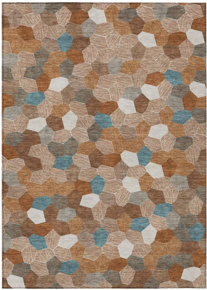 Orange And Ivory Geometric Washable Indoor Outdoor Area Rug Photo 1
