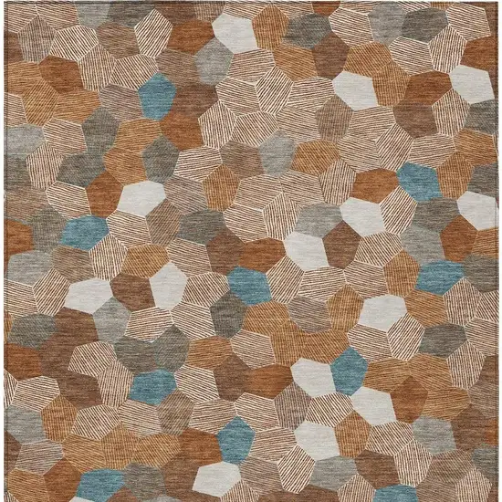 Orange And Ivory Geometric Washable Indoor Outdoor Area Rug Photo 3