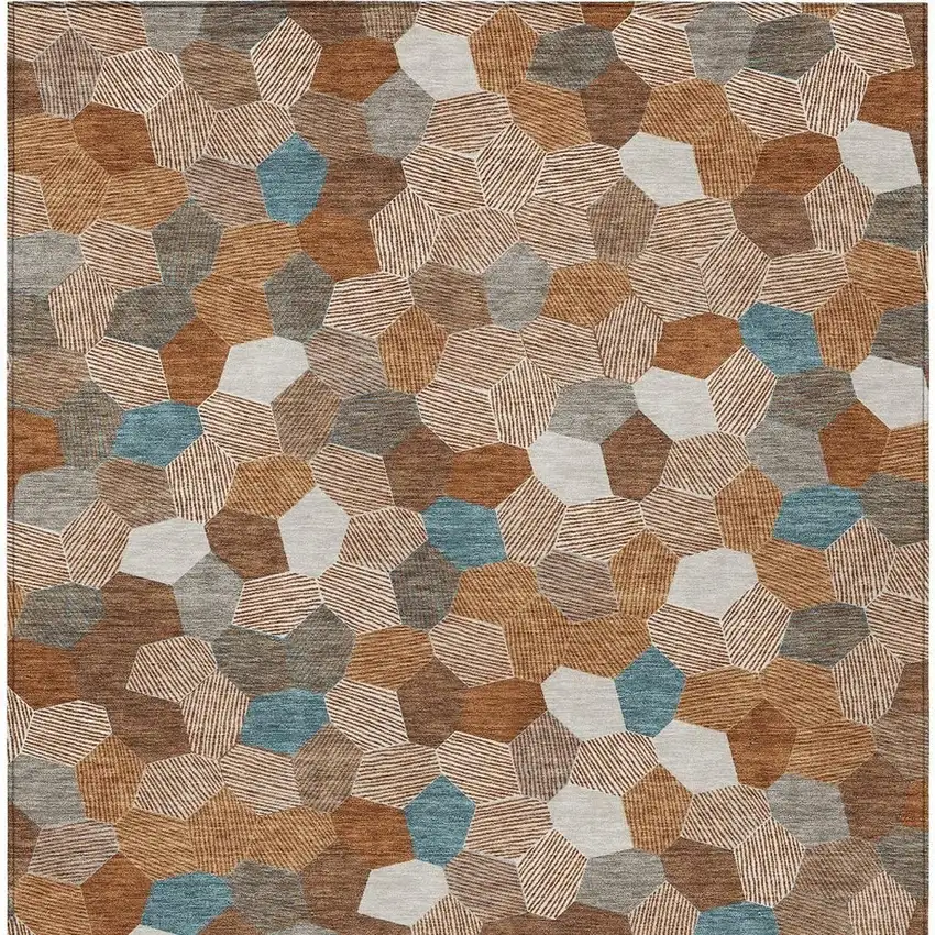 Orange And Ivory Geometric Washable Indoor Outdoor Area Rug Photo 3