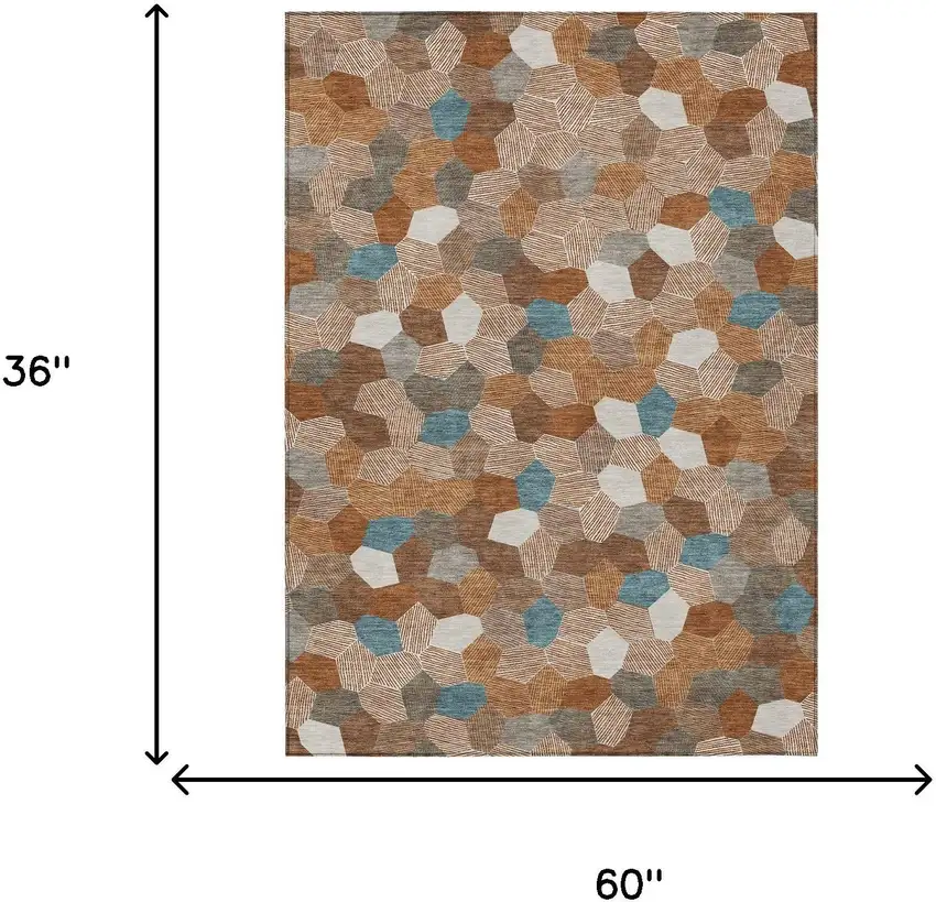 Orange And Ivory Geometric Washable Indoor Outdoor Area Rug Photo 6