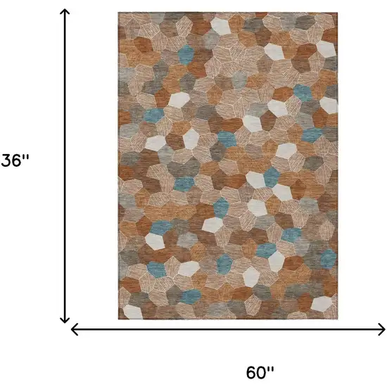 Orange And Ivory Geometric Washable Indoor Outdoor Area Rug Photo 6