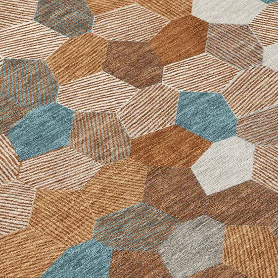 Orange And Ivory Geometric Washable Indoor Outdoor Area Rug Photo 5