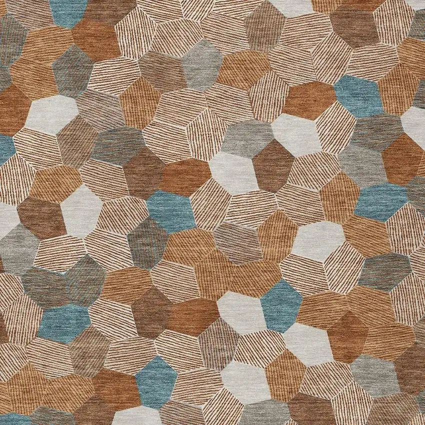 Orange And Ivory Geometric Washable Indoor Outdoor Area Rug Photo 2