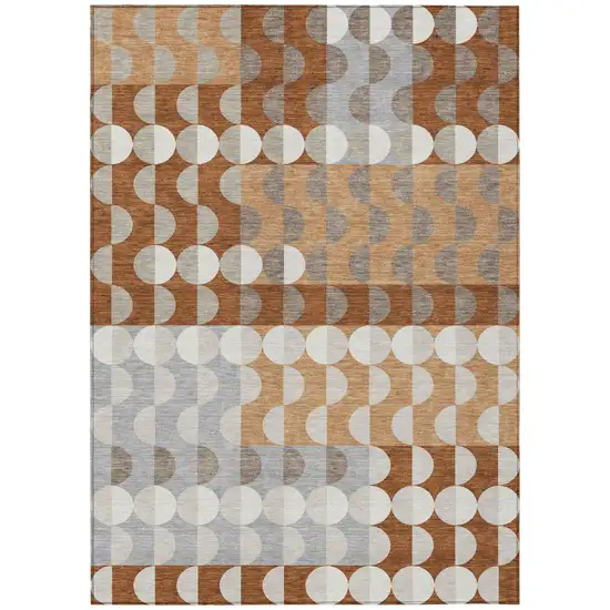 Orange And Ivory Geometric Washable Indoor Outdoor Area Rug Photo 2