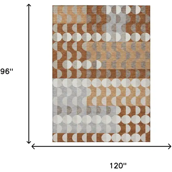 Orange And Ivory Geometric Washable Indoor Outdoor Area Rug Photo 5