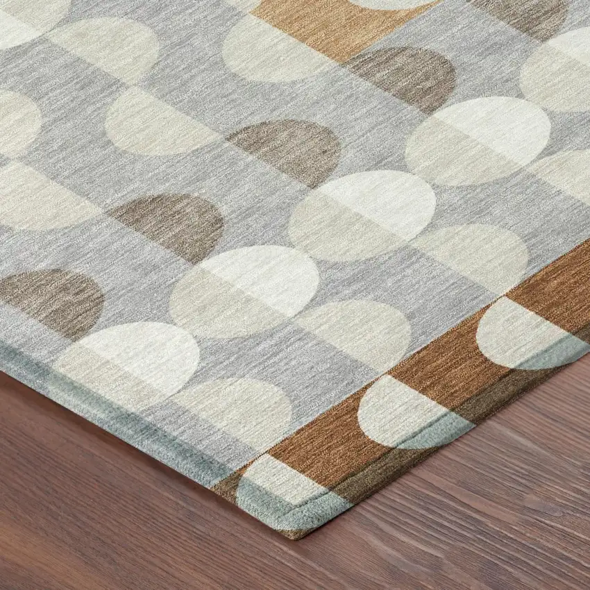 Orange And Ivory Geometric Washable Indoor Outdoor Area Rug Photo 3