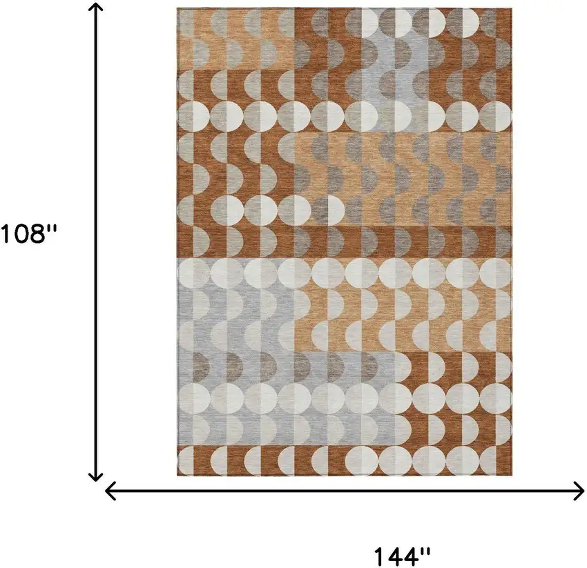 Orange And Ivory Geometric Washable Indoor Outdoor Area Rug Photo 5