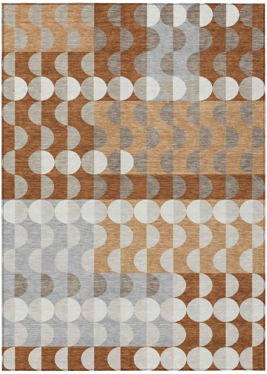 Orange And Ivory Geometric Washable Indoor Outdoor Area Rug Photo 2