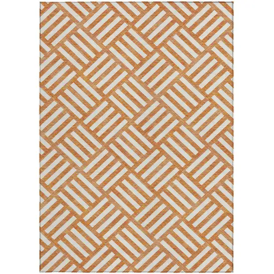 Orange And Ivory Geometric Washable Indoor Outdoor Area Rug Photo 6
