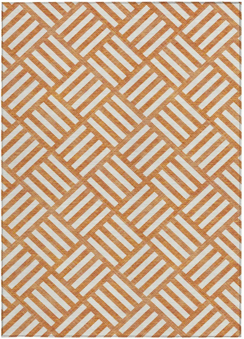 Orange And Ivory Geometric Washable Indoor Outdoor Area Rug Photo 6