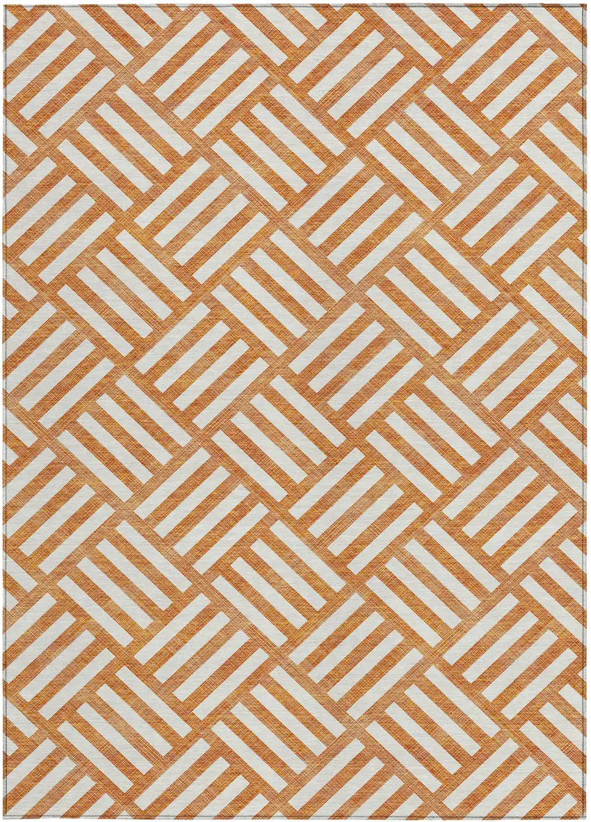 Orange And Ivory Geometric Washable Indoor Outdoor Area Rug Photo 6