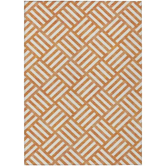 Orange And Ivory Geometric Washable Indoor Outdoor Area Rug Photo 2