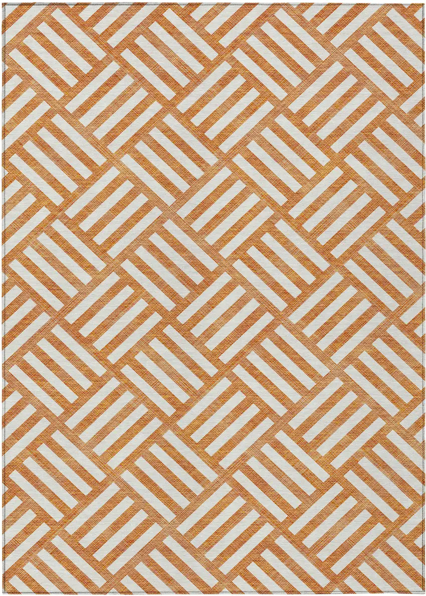 Orange And Ivory Geometric Washable Indoor Outdoor Area Rug Photo 2