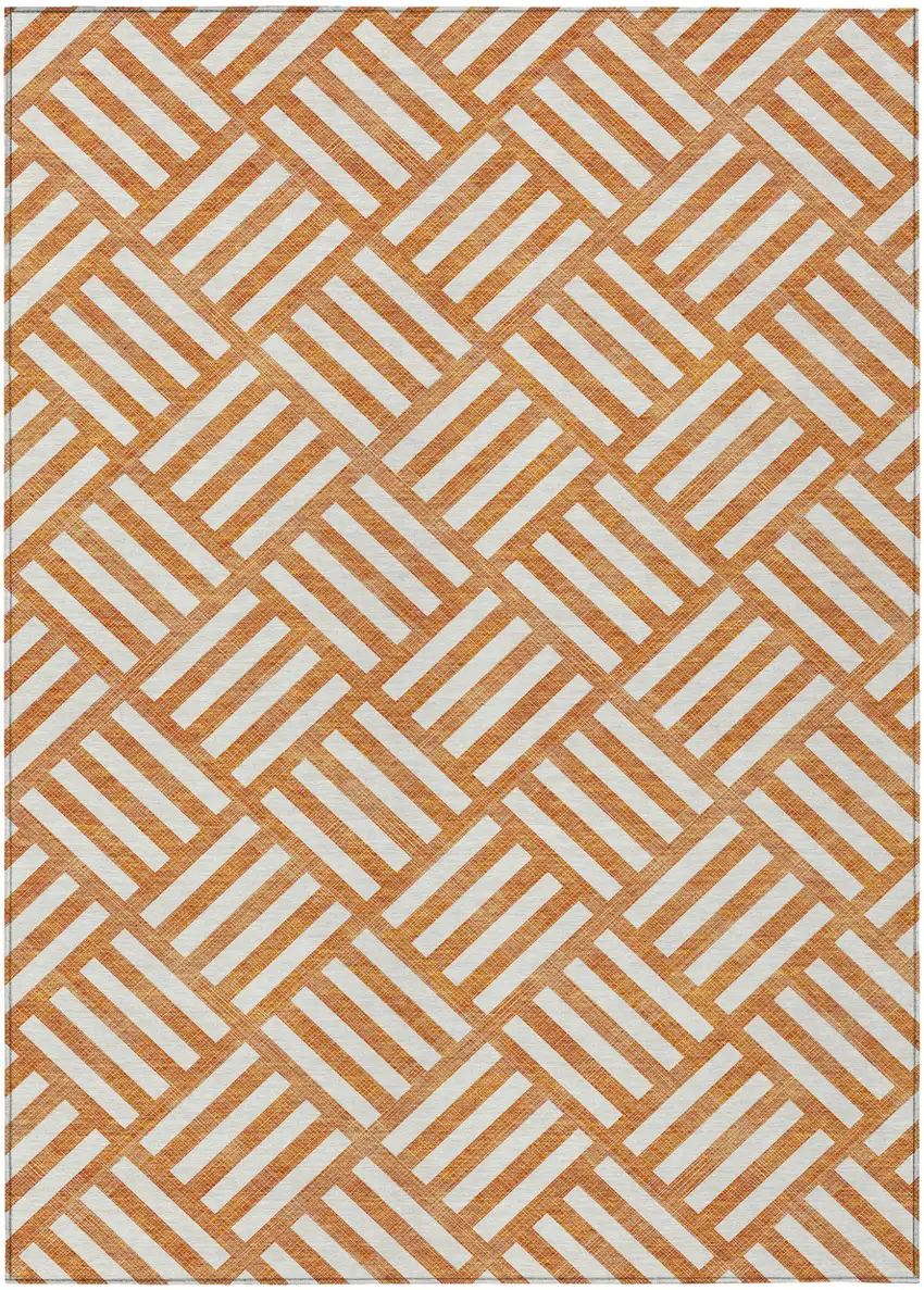 Orange And Ivory Geometric Washable Indoor Outdoor Area Rug Photo 2