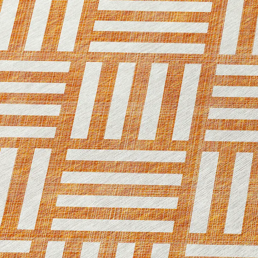 Orange And Ivory Geometric Washable Indoor Outdoor Area Rug Photo 5