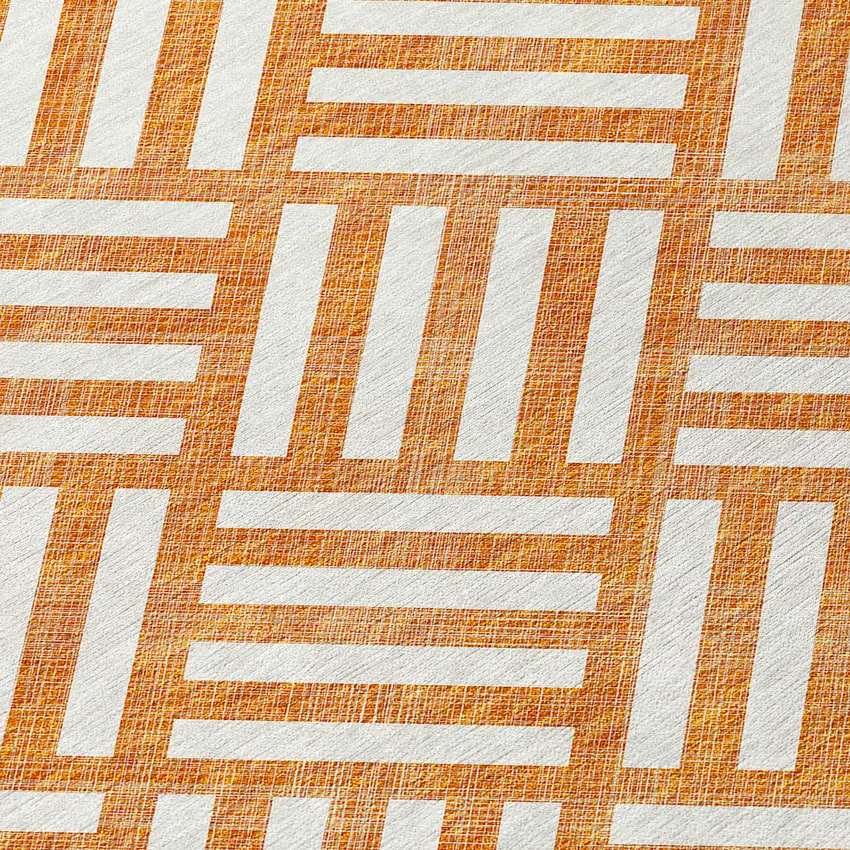 Orange And Ivory Geometric Washable Indoor Outdoor Area Rug Photo 5